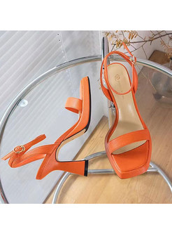 Square Toe Solid Color High Heels