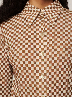 Women's Slim Checkerboard Button-Front Shirts