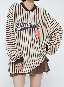 V-Neck Striped Plus Size Sweatshirts For Women
