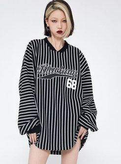 V-Neck Striped Plus Size Sweatshirts For Women