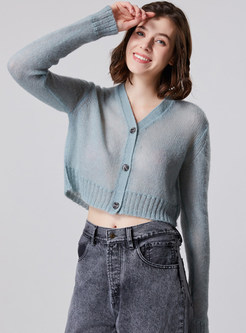 V-Neck Single-Breasted Knitting Women's Coats