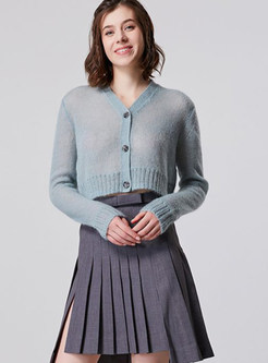 V-Neck Single-Breasted Knitting Women's Coats