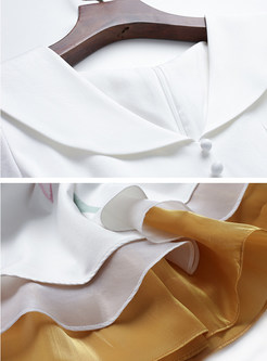V-Neck Cuffed Sleeve Printed Skater Dresses