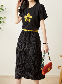 Glamorous Flowers Pleated Ladies Skirt Outfits