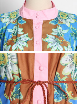 Single-Breasted Floral Print Tie Waist Boho Dresses