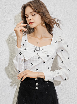 Elegant Embroidered Flowers Square Neck Cute Tops For Women