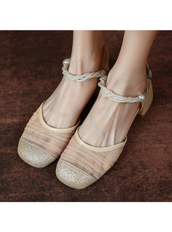 Mesh Splicing Beading Decoration Shoes For Women