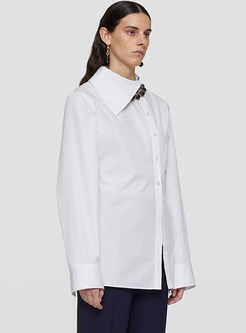 Long Sleeve Cotton White Blouses For Women
