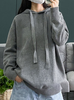 Hooded Solid Color Women's Sweaters