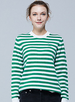 Crew Neck Knitting Striped Ladies Sweaters