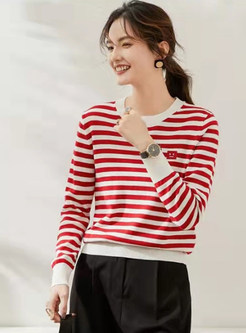 Crew Neck Knitting Striped Ladies Sweaters