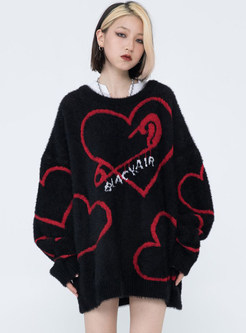 Casual Plus Size Hearts Printed Women's Sweaters