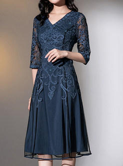 Half Sleeve Water Soluble Lace Cocktail Dresses