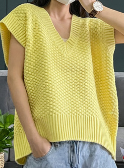 Womens Loose V-Neck Pullovers Knitting Tank Tops