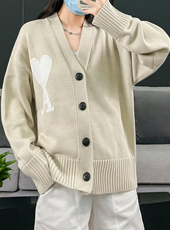 Relaxed V-Neck Single-Breasted Women's Cardigans