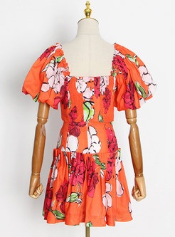 Petite Puff Sleeve Crop Tops & Floral Print Mini Skirts Sets
