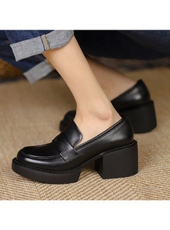 Round Toe Block Heel Loafer Shoes For Women