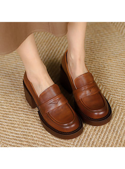Round Toe Block Heel Loafer Shoes For Women