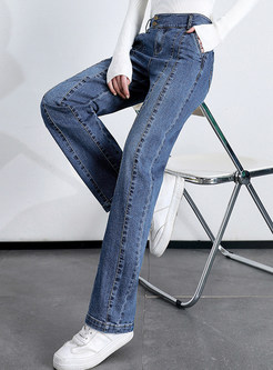 Loose Splicing Baggy Jeans For Women