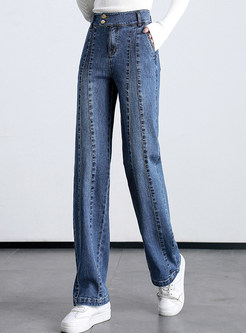 Loose Splicing Baggy Jeans For Women
