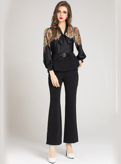 Printed Tie Front Dressy Pant Suits
