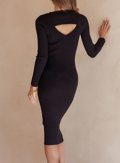 Cut Out Back Knitting Long Sleeve Bodycon Dresses