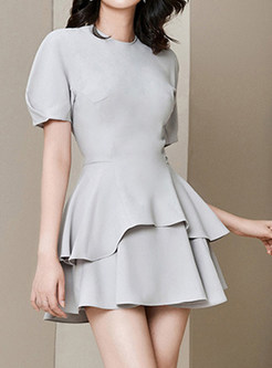 Puff Sleeve Ruffle Hem Dressy Tops & Mini Skirts Sets
