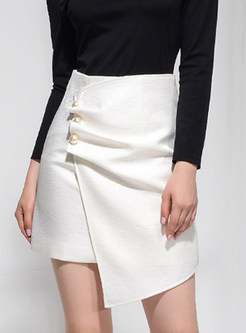 High Waisted Pleated Pearl Asymmetrical Mini White Skirts