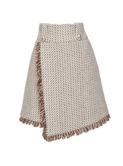 Tweed Asymmetrical Fray Hem Girls Mini Skirts