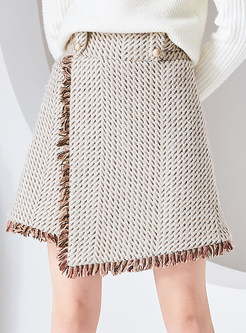 Tweed Asymmetrical Fray Hem Girls Mini Skirts