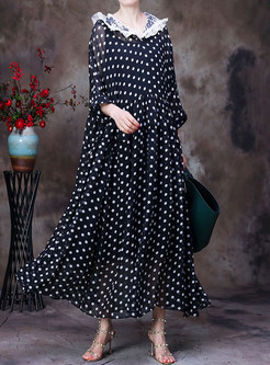 Polka Dot Hooded Lace Splicing Plus Size Maxi Dresses