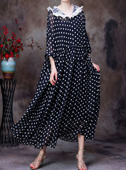 Polka Dot Hooded Lace Splicing Plus Size Maxi Dresses