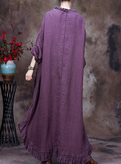 Vintage Ruffle Hem Solid Color Oversize Long Gown