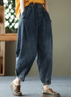 Retro Elastic Waist Plus Size Jeans