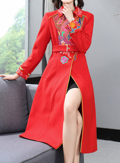 Ethnic Embroidered Single-Breasted Womens Coats
