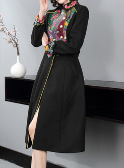 Ethnic Embroidered Single-Breasted Womens Coats