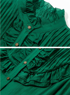 Ladies Fashion Ruffles Button Closure Elegant Long Sleeve Blouses
