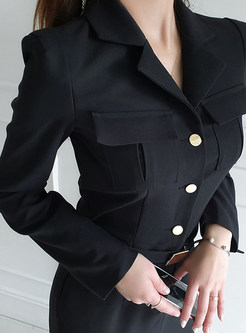 Shirt Collar Single-Breasted Womens Office Playsuit
