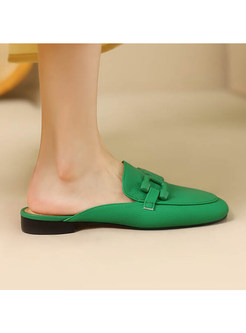 Women's Round Toe Genuine Leather Flat Shoes