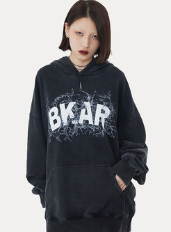 Basic Letter Printed Relaxed Hoodies For Women