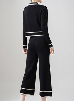 Patchwork Glamorous Knit Pant Suits For Business Casual Women