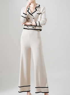 Patchwork Glamorous Knit Pant Suits For Business Casual Women