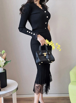 Fashion Lace Patch Bodycon Skirt Outfits