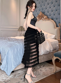 Vintage Rhinestones Tulle Patch Slip Dresses