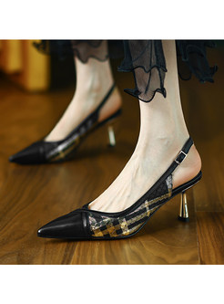 Pointed Toe Plaid Splicing Womens Dress Shoes