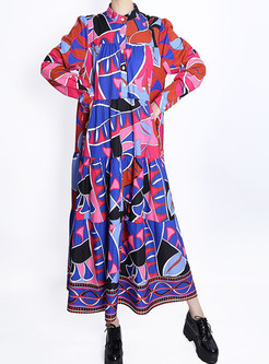 Allover Print Oversize Long Sleeve Beach Long Dresses