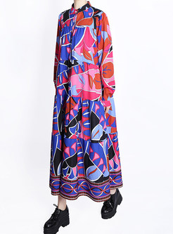 Allover Print Oversize Long Sleeve Beach Long Dresses