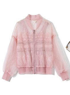 Lace Embroidered Transparent Women's Coats & Jackets