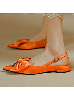 Square Heel Pointed Toe Bowknot Shoes For Women