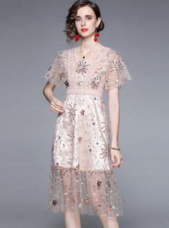 Lace Detail Sequined Gown For Women